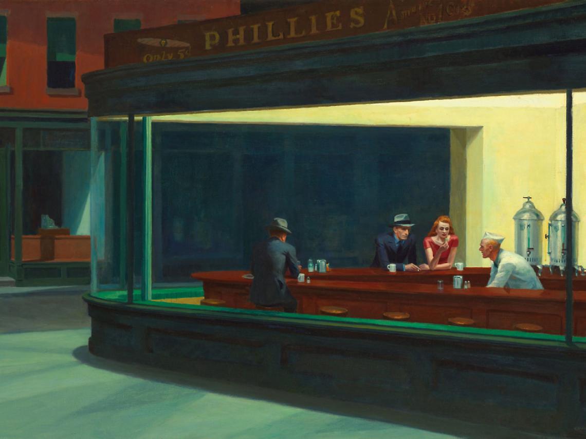 “Nighthawks”, dipinto olio su tela del 1942 del pittore statunitense Edward Hoppe