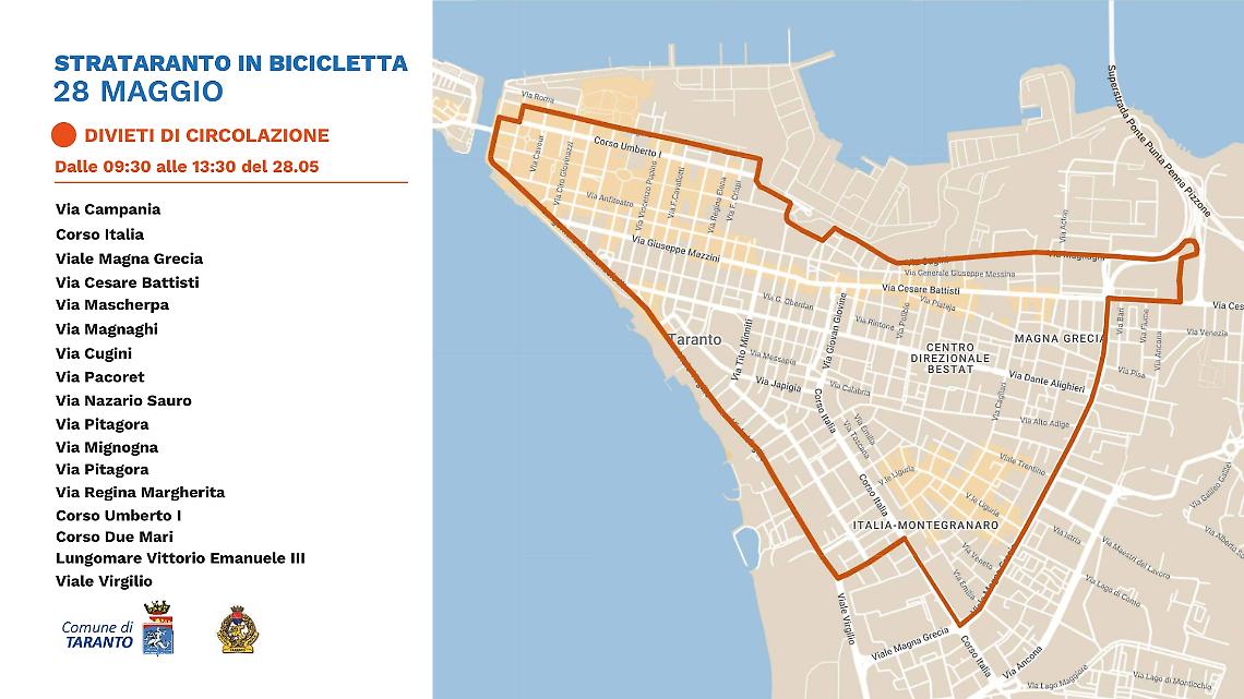 Il percorso della ciclopasseggiata “Strataranto in bicicletta” 