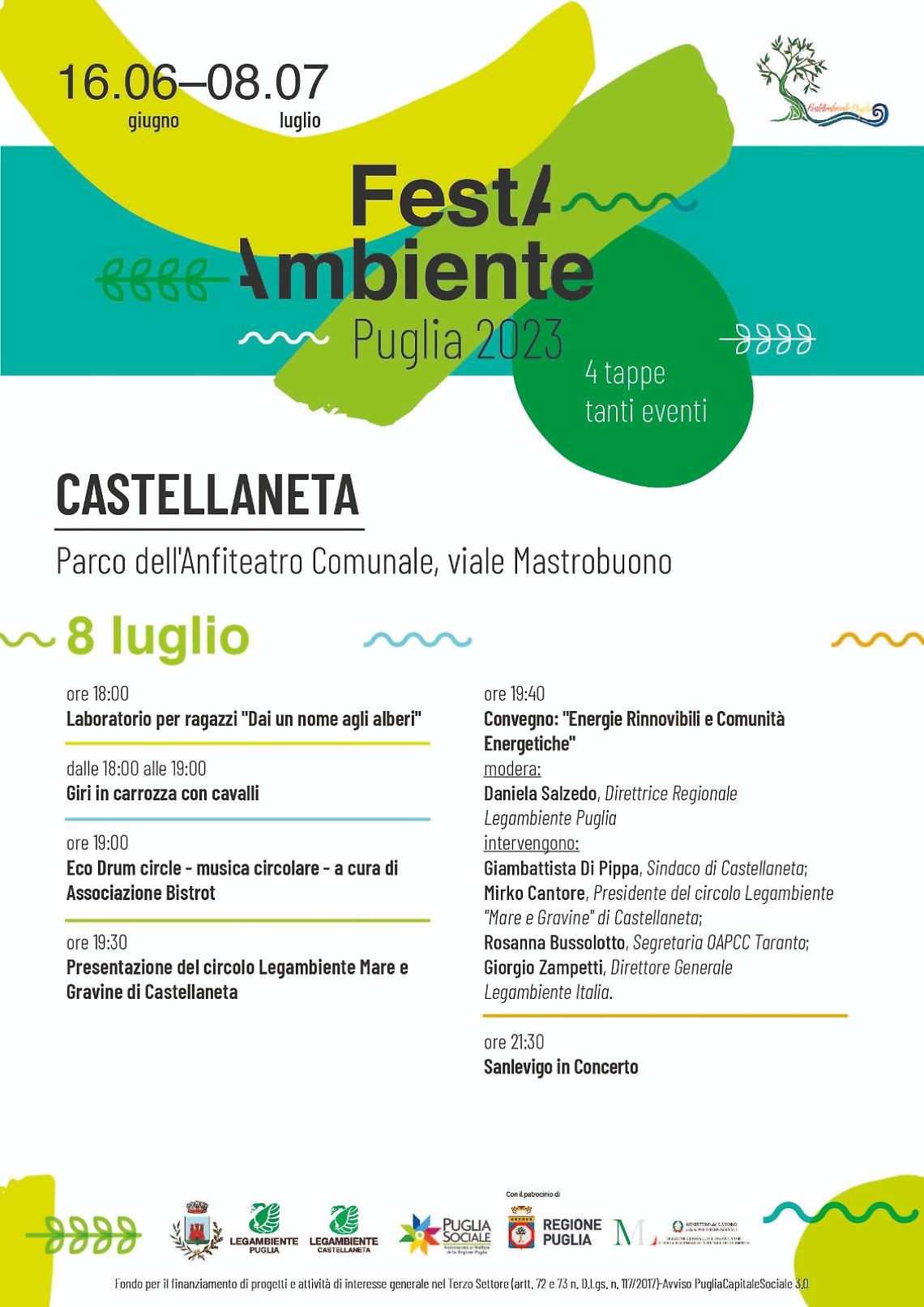 Il prossimo 8 luglio la tappa a Castellaneta dell'EcoFestival