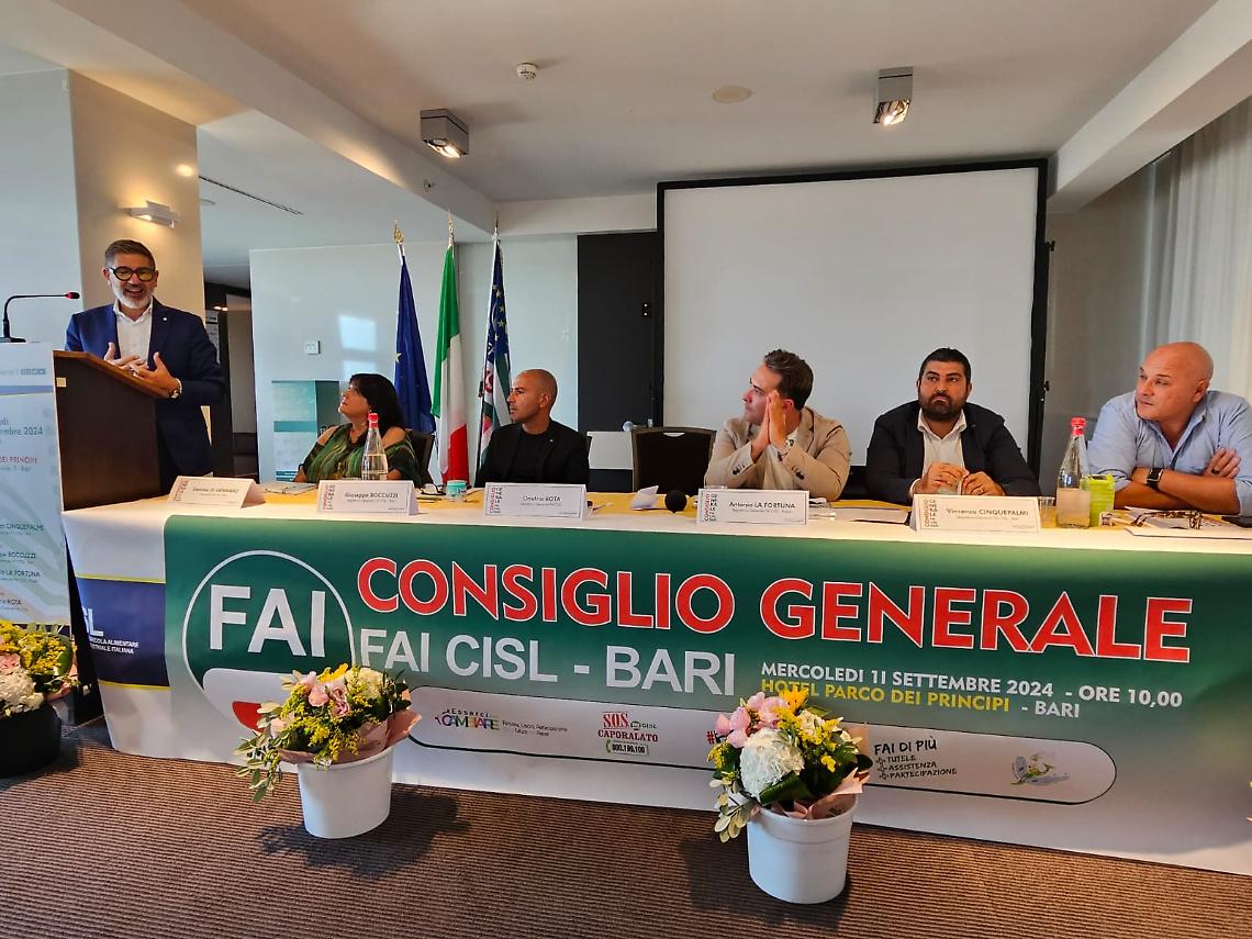 Consiglio Generale della Fai-Cisl territoriale a Bari