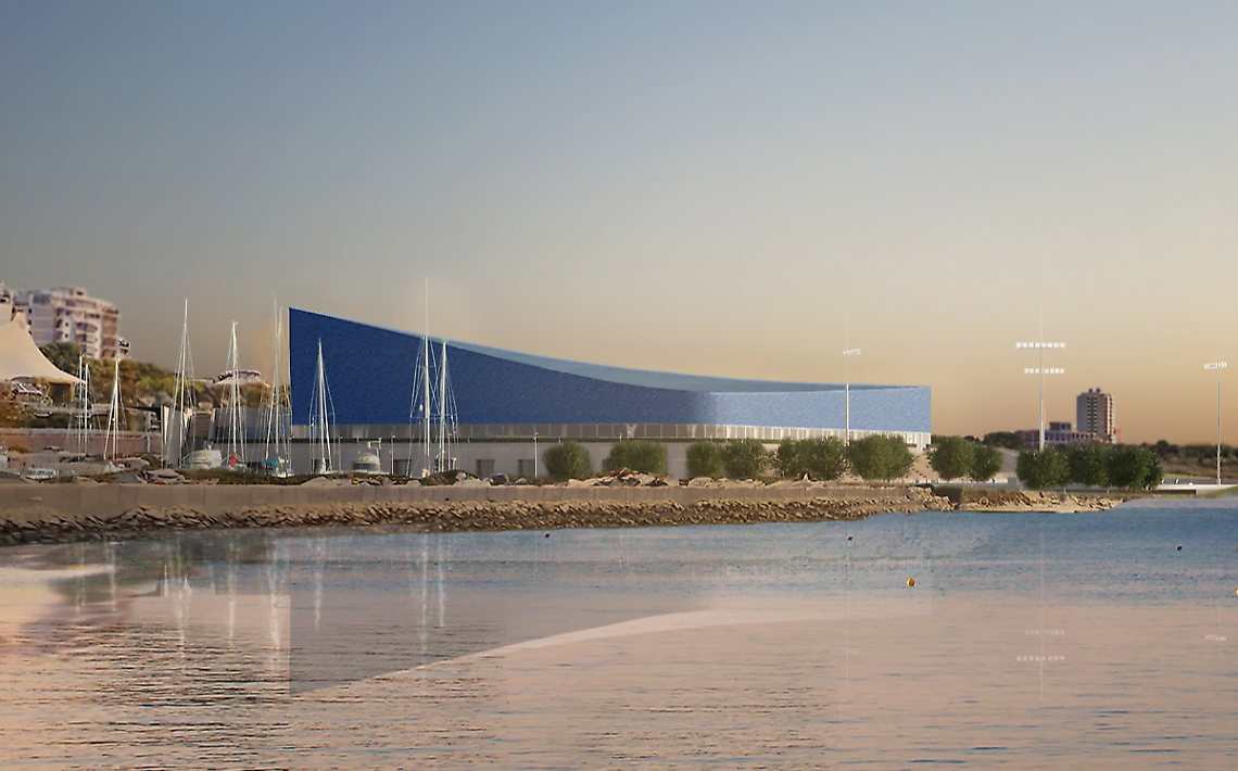 Un rendering del progetto che prevede la realizzazione dello stadio del nuoto