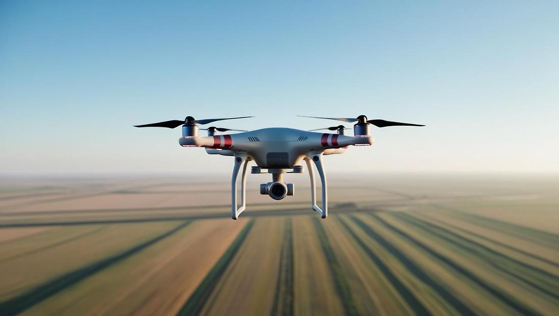 Un drone in volo su un'area coltivata