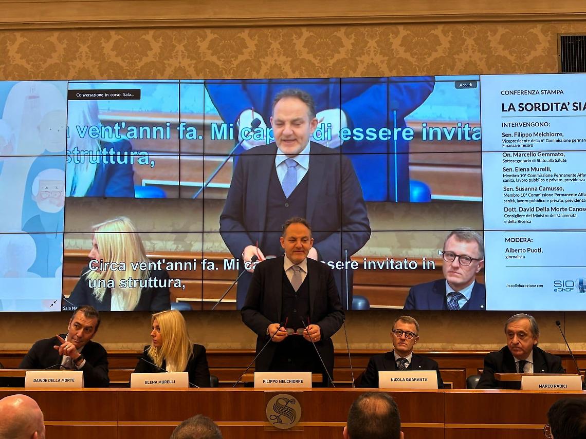 Filippo Melchiorre in Senato per l'incontro sulla sordità