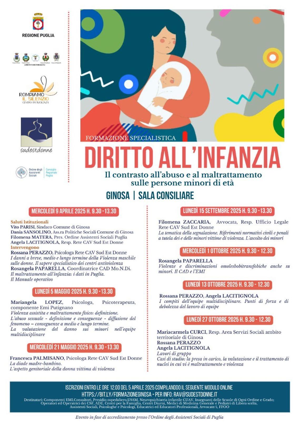 Diritto all'infanzia, formazione specialistica a Ginosa