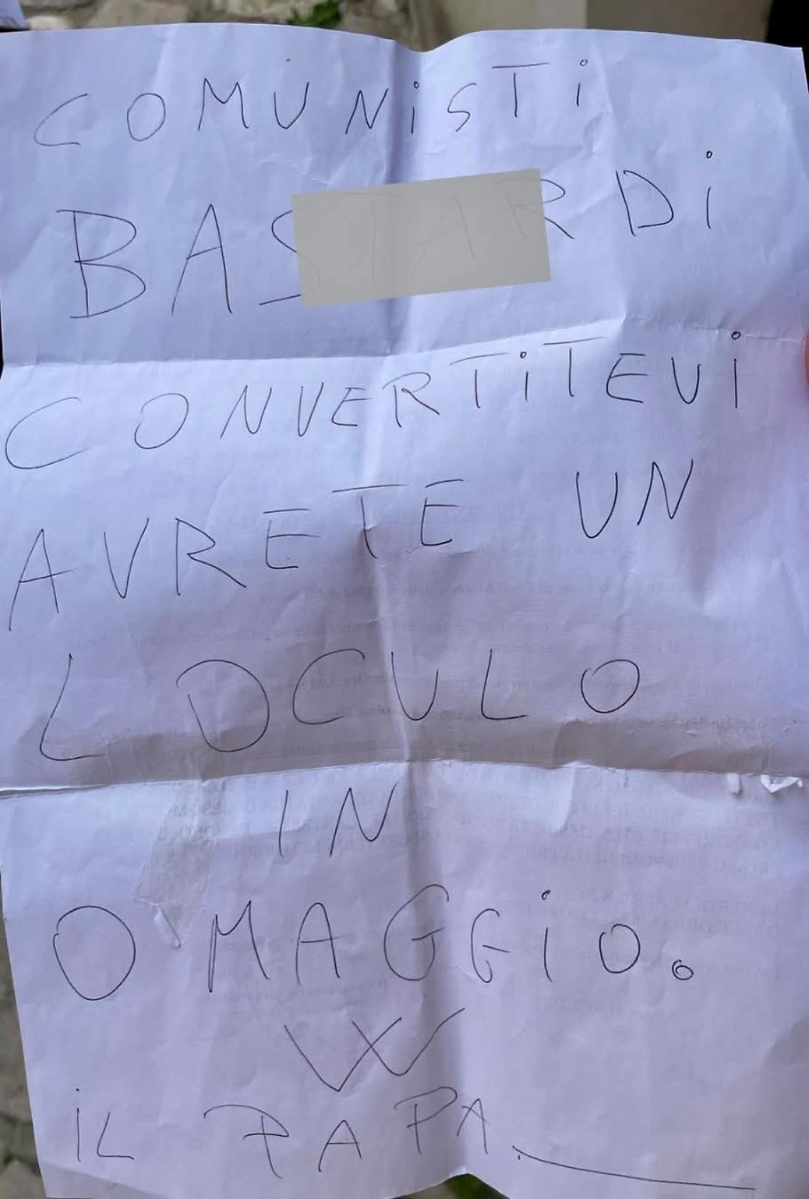 La lettera ricevuta dal Pd di Soleto (Lecce)