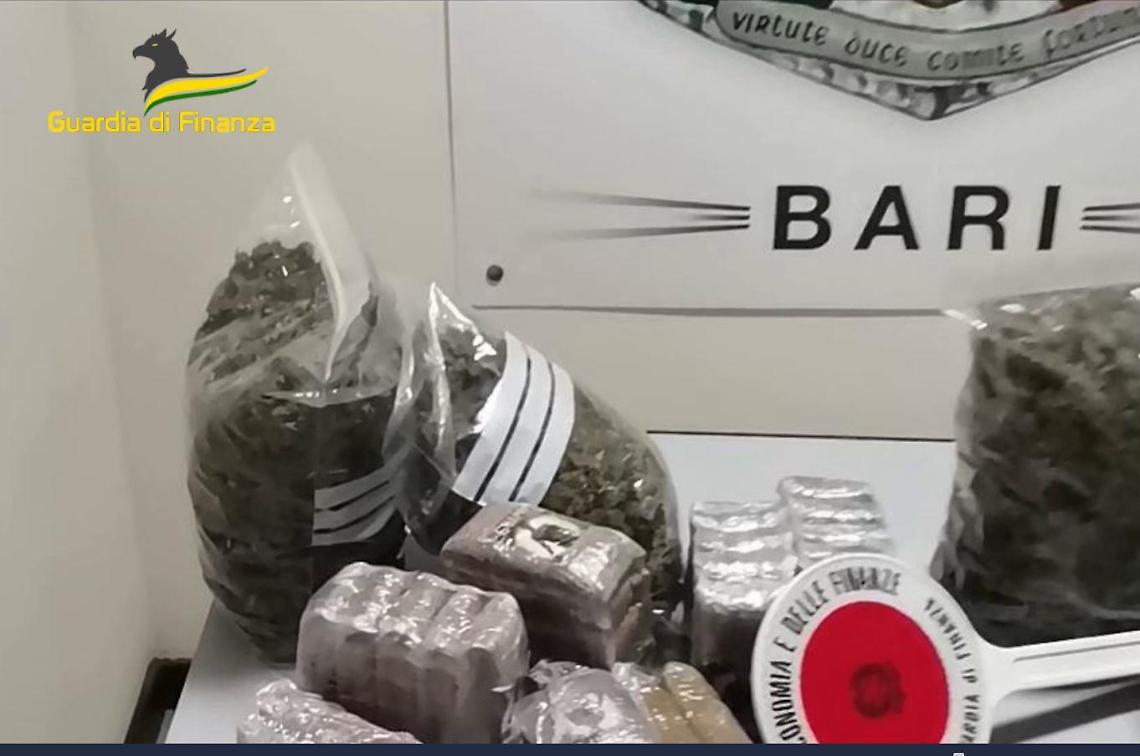 La droga sequestrata dalla Guardia di Finanza di Bari