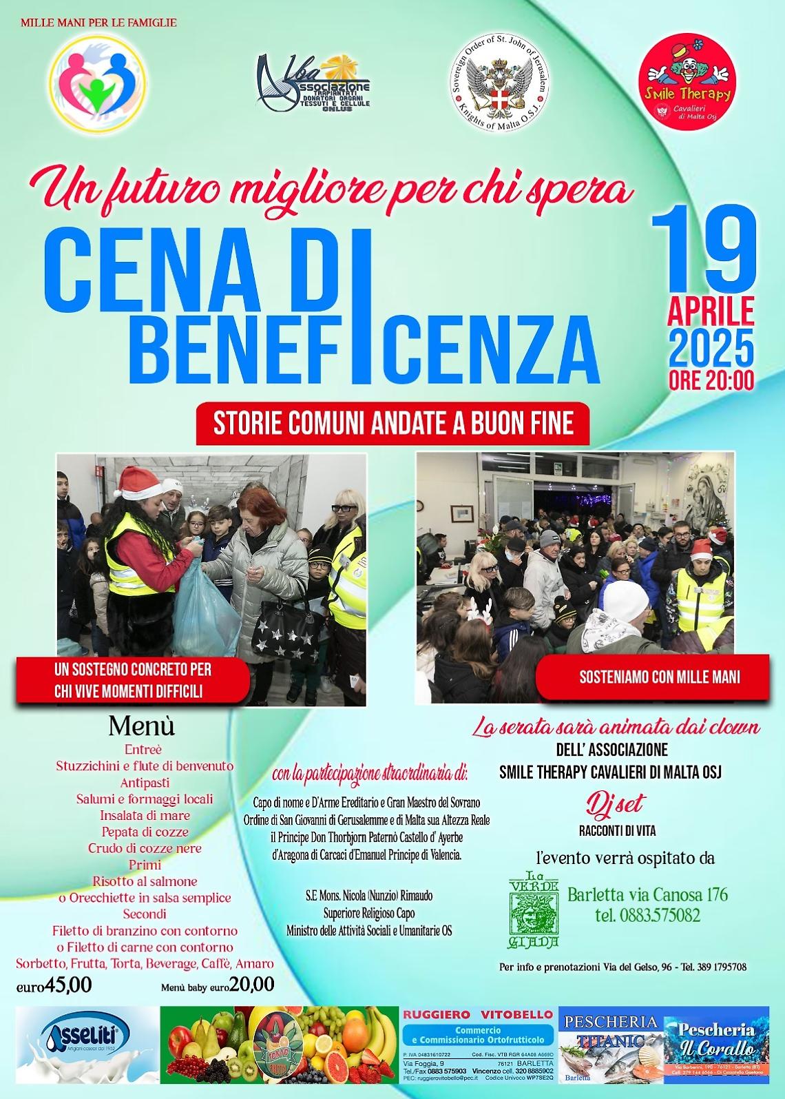 La cena di beneficenza "Un futuro migliore per chi spera"