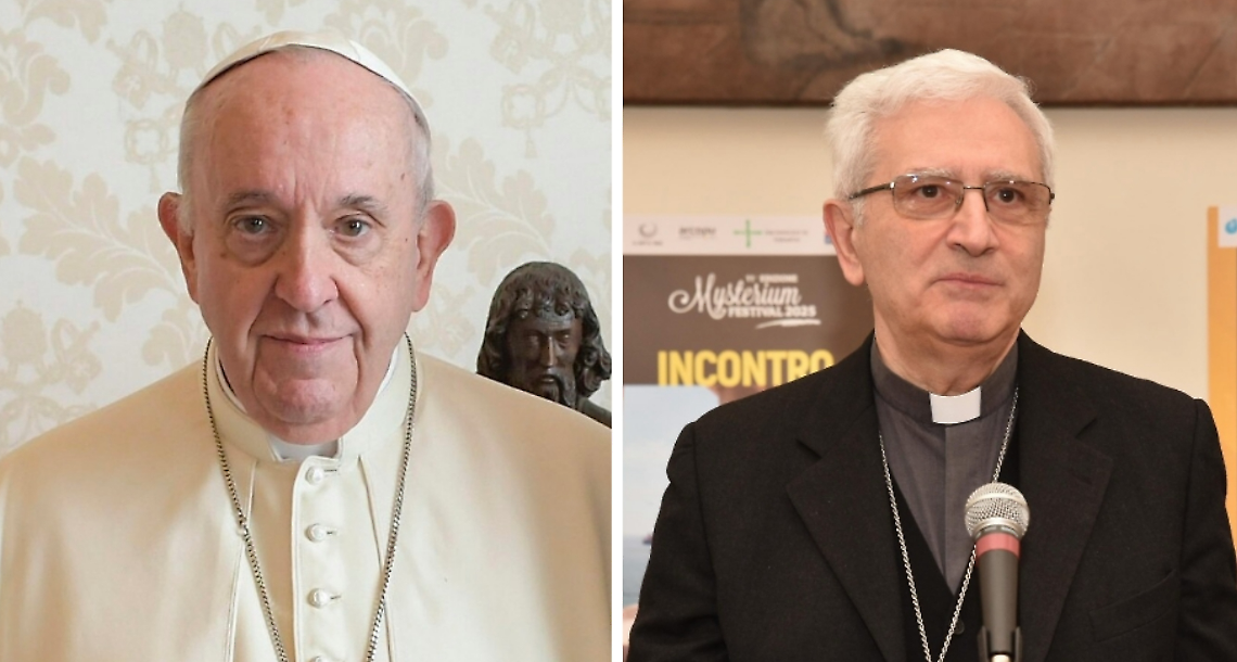 Papa Francesco e l'arcivescovo di Taranto, mons. Ciro Miniero
