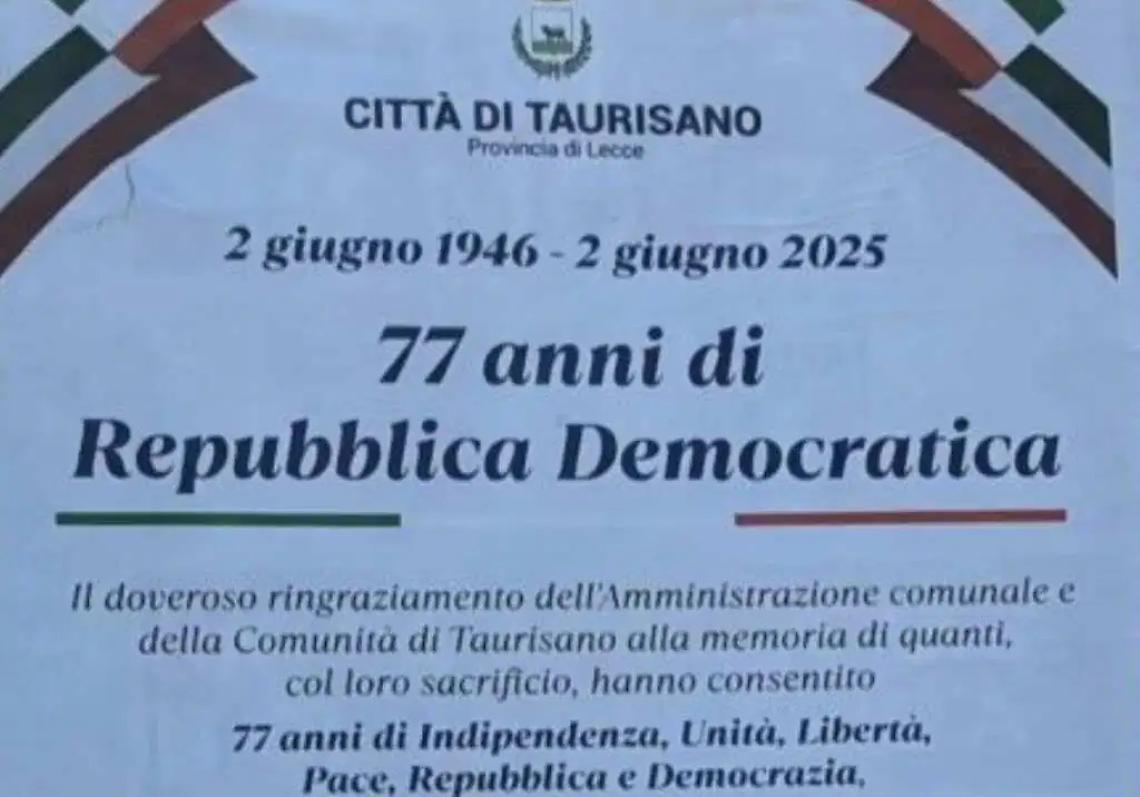 I manifesti errati a Taurisano per la Festa della Repubblica