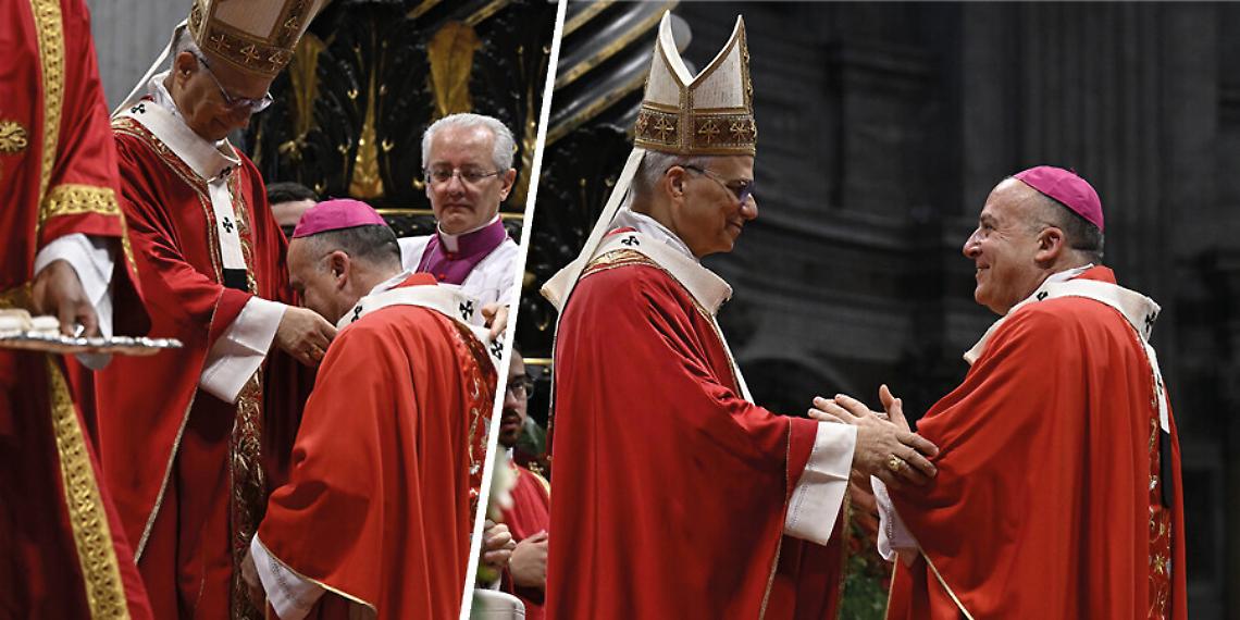 Mons. Angelo Raffaele Panzetta riceve il Pallio da Papa Leone XIV - foto di PortaLecce.it prese da Vatican Media