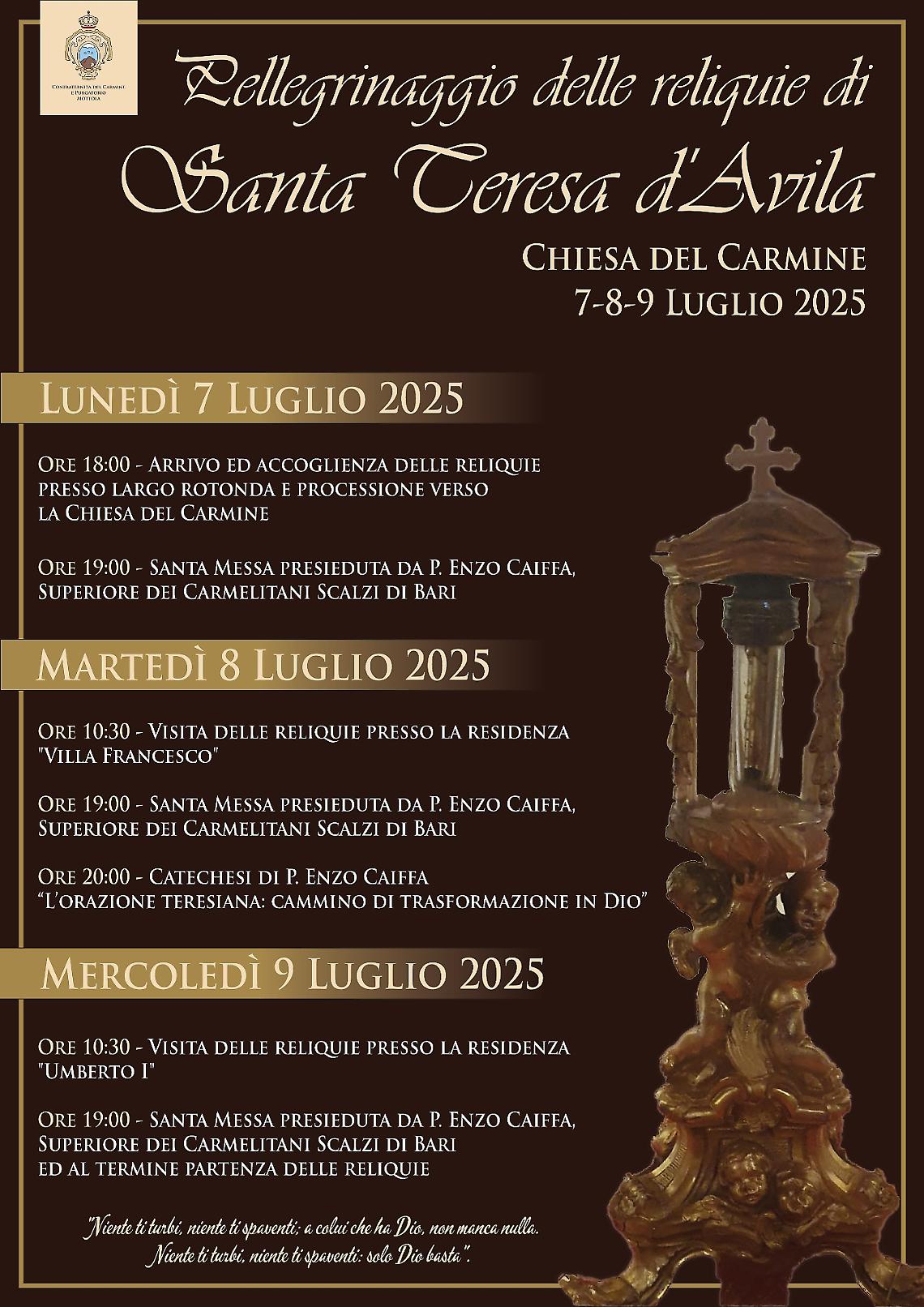 A Mottola le reliquie di Santa Teresa d'Avila
