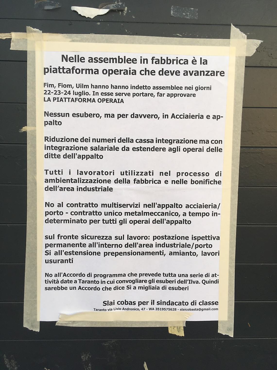 Il volantino dello Slai Cobas per il sindacato di classe