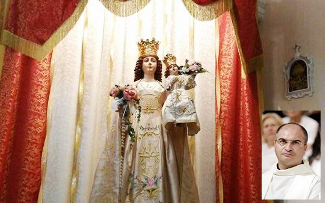 La Madonna del Rosario a Monteiasi e nel riquadro don Giovanni Nigro