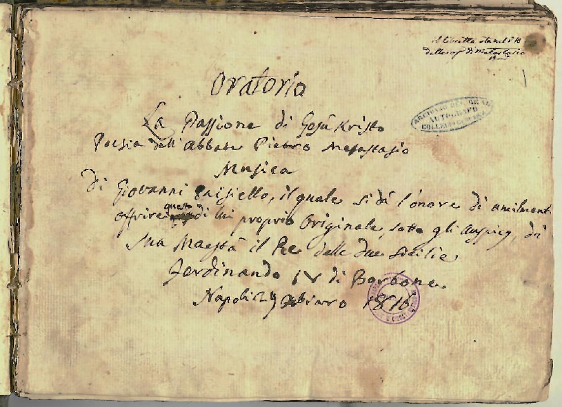 Il manoscritto con il testo originale di Metastasio