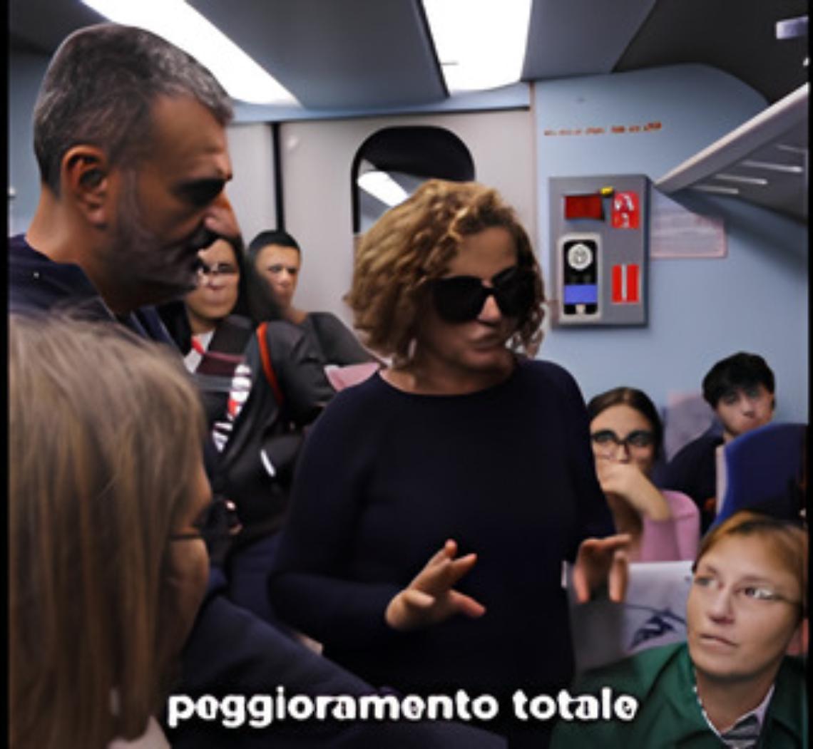 Antonio Decaro su un treno regionale