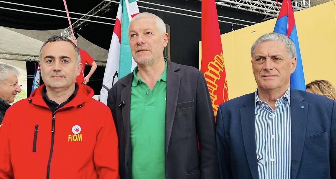 I vertici di Fiom, Fim e Uil: De Palma, Uliano e Palombella