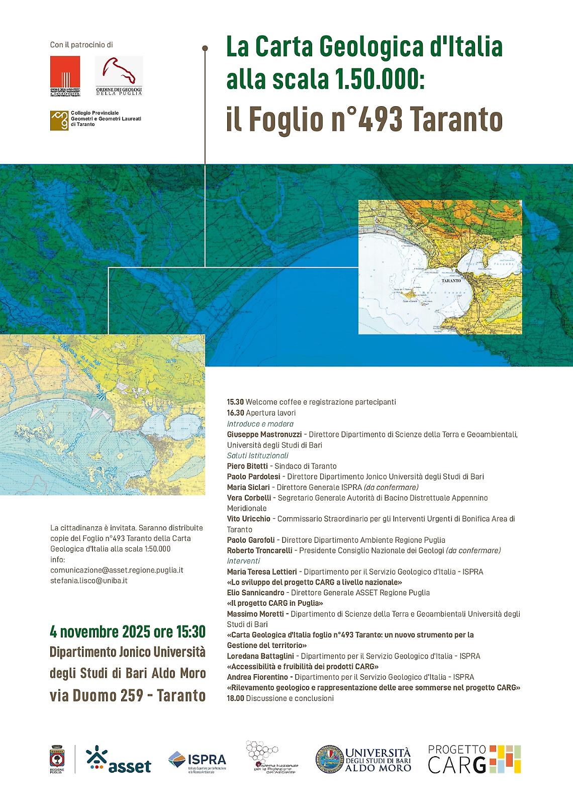 Presentazione del Foglio “Taranto” della cartografia Geologica e Geotematica