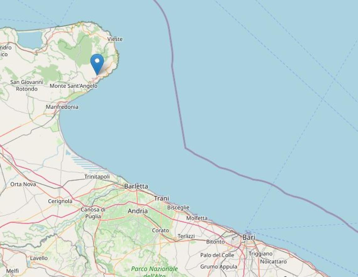 La scossa di terremoto di ieri a Mattinata - foto Ingv