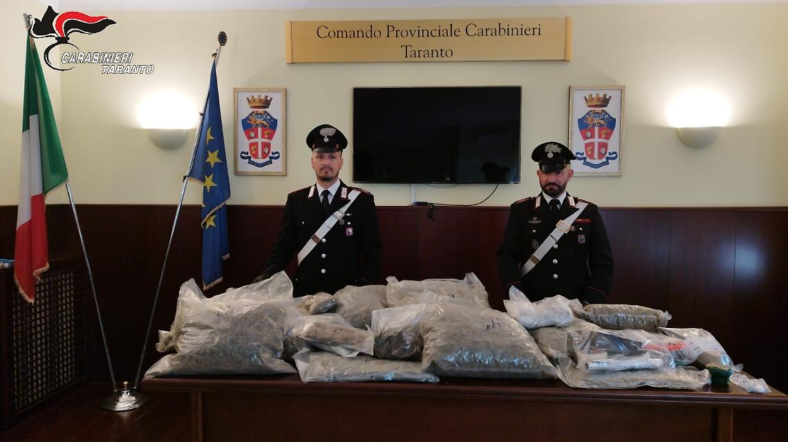 La droga sequestrata dai carabinieri a Ginosa