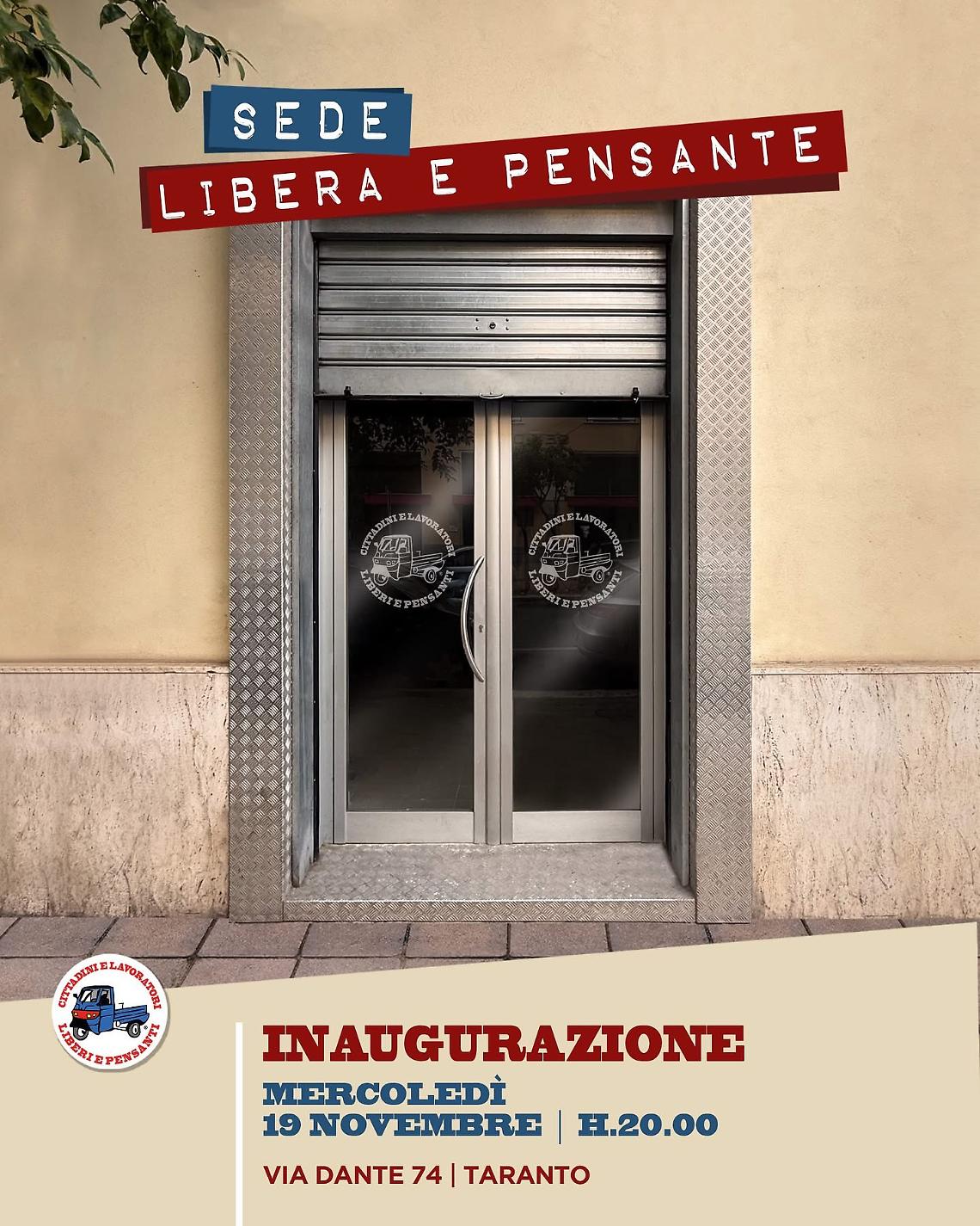 La nuova sede del comitato Liberi e Pensanti di Taranto