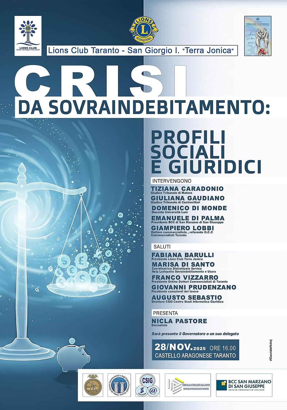 L'incontro in programma al Castello Aragonese di Taranto 