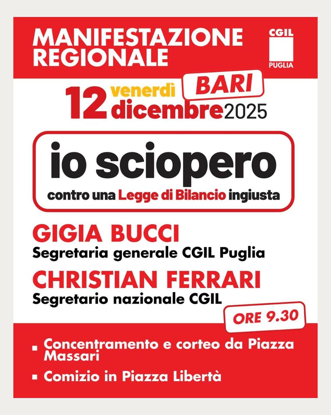 Giornata di sciopero generale, il corteo a Bari
