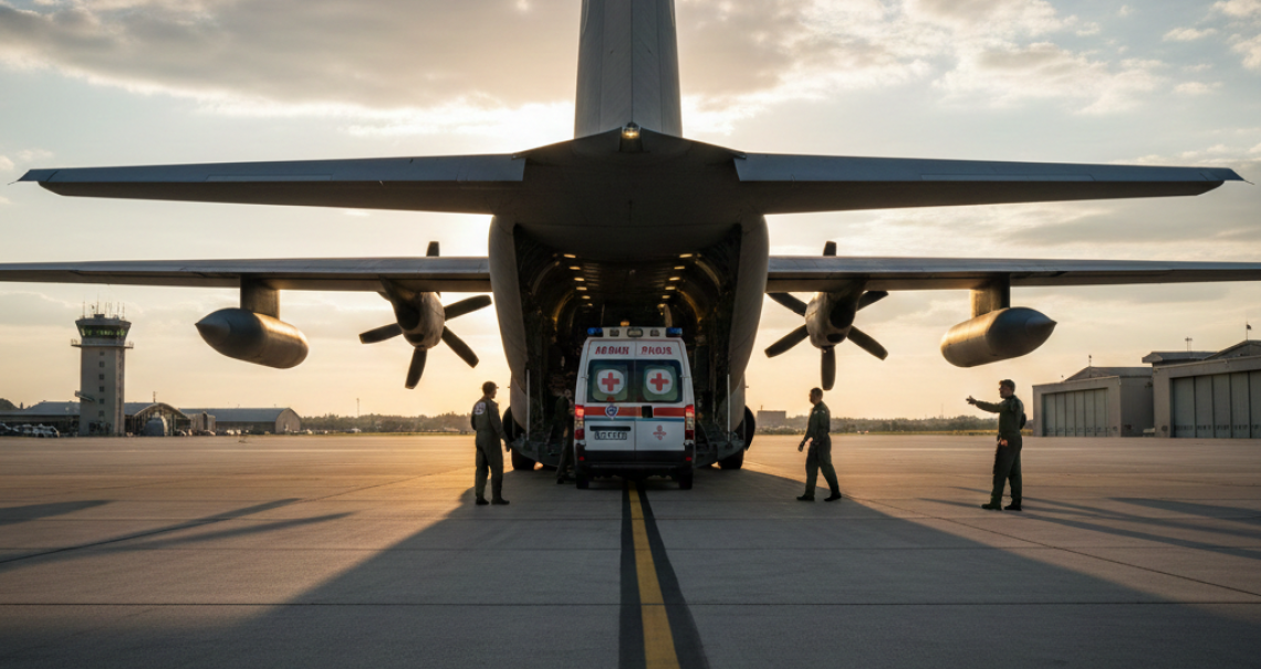 Ambulanza imbarcata su un aereo - foto generata con Ai