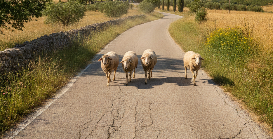 Pecore sulle strade pugliesi - foto Ai