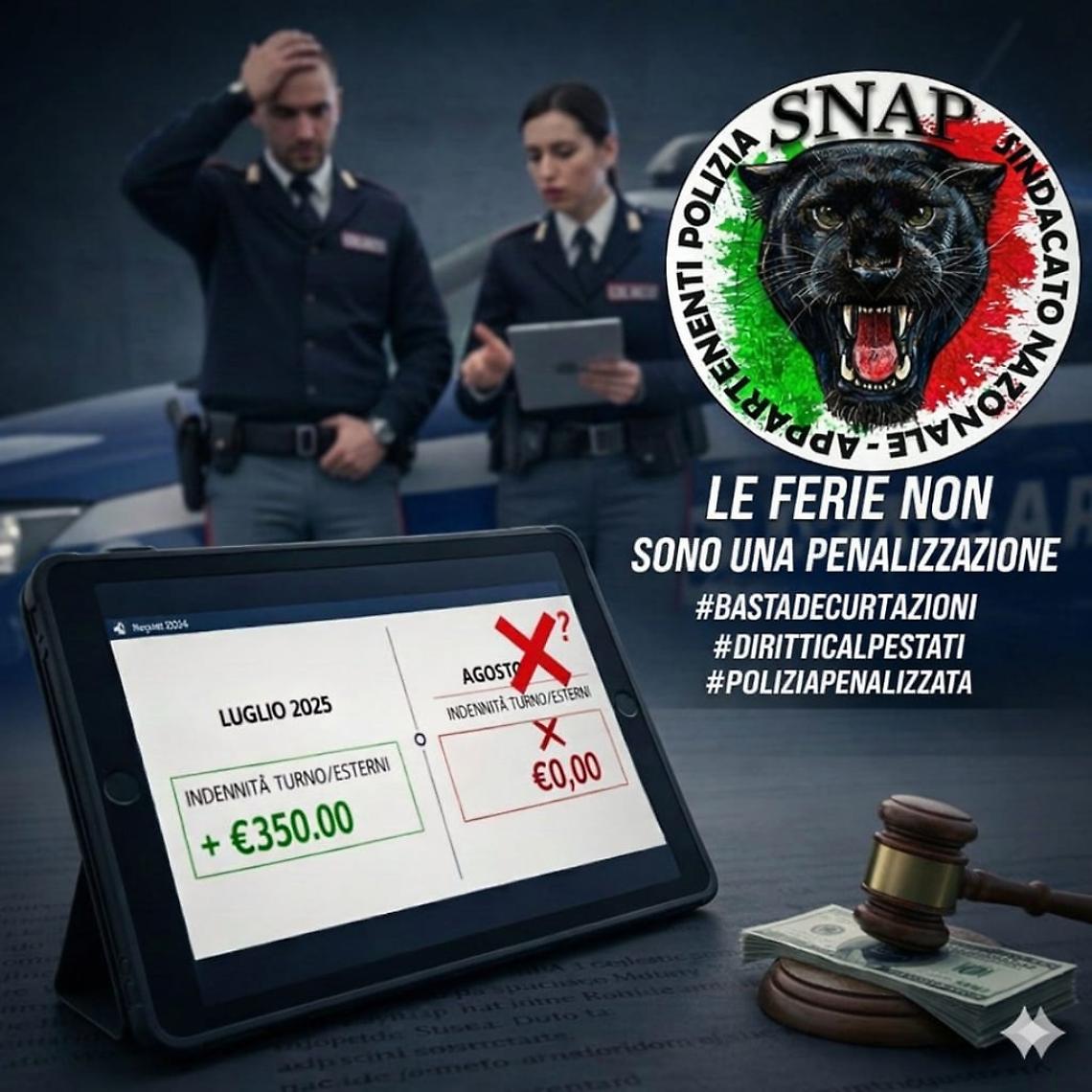 Ferie e stipendi ridotti, lo SNAP diffida il Capo della Polizia