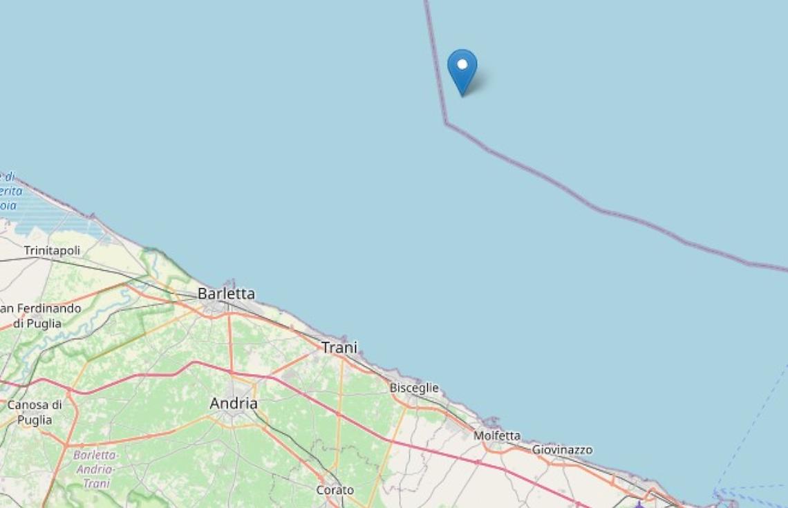 Scossa di terremoto davanti alla costa di Barletta