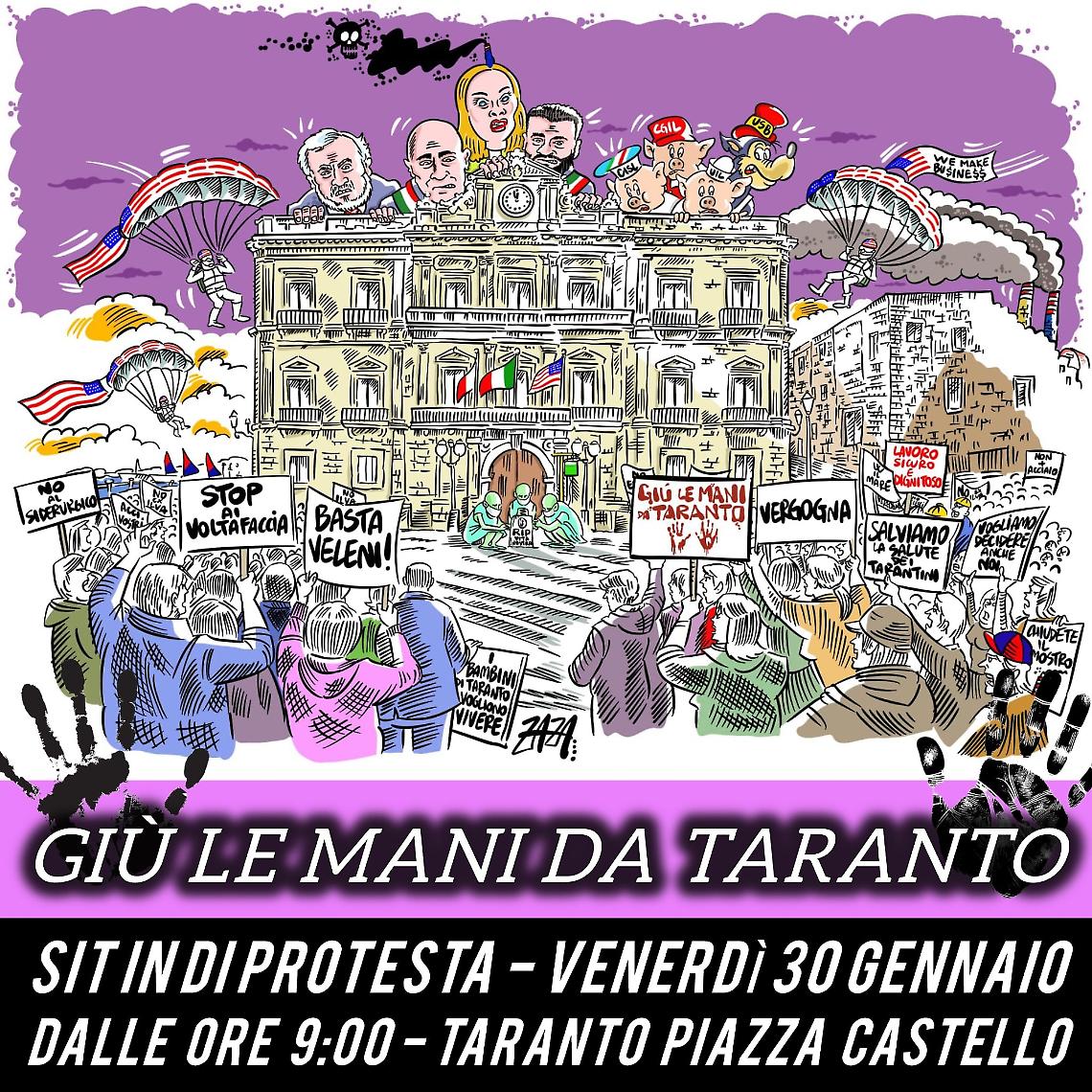 Il sit in di protesta "Gi&ugrave; le mani da Taranto"