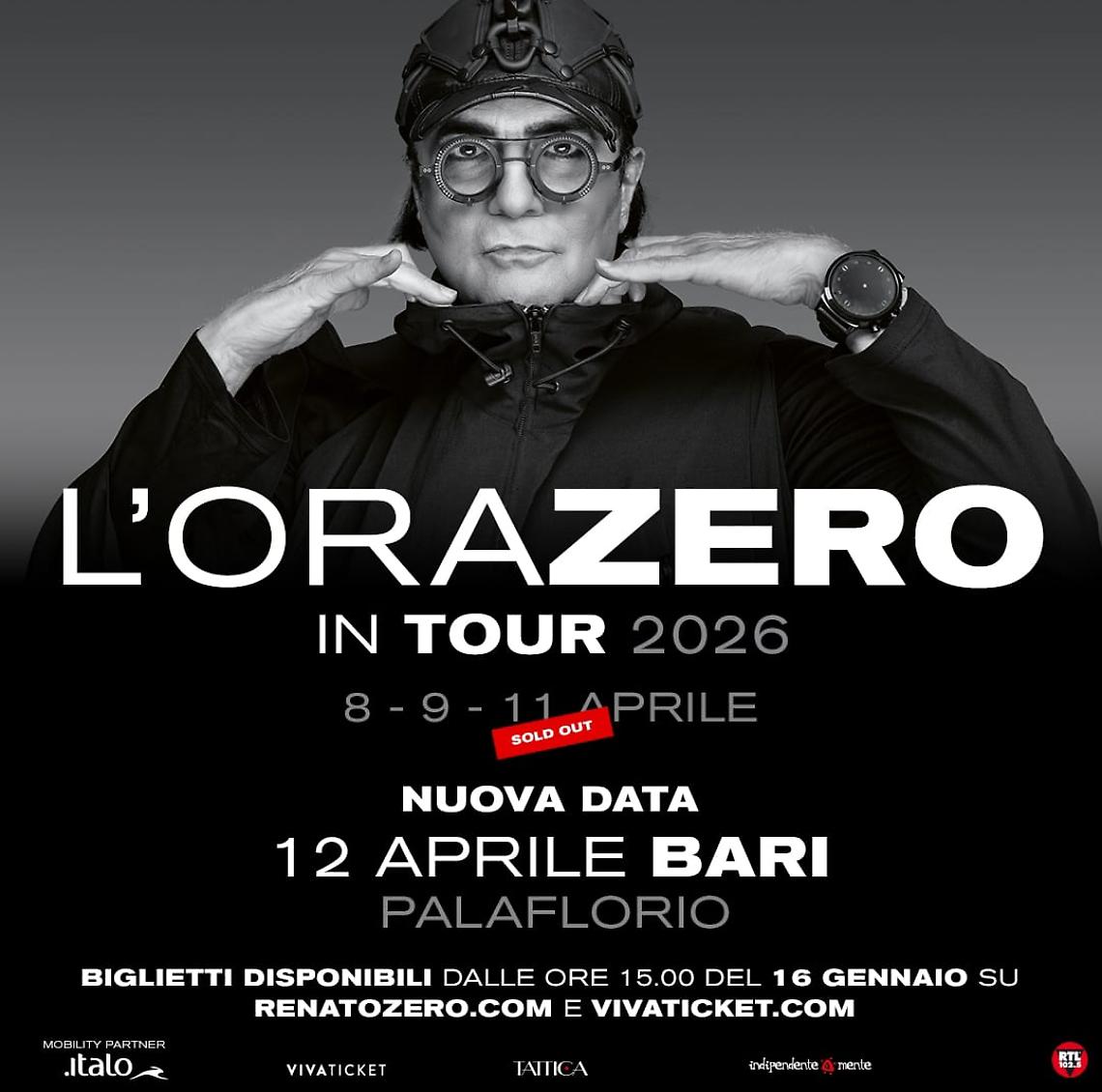 Una data in pi&ugrave; a Bari per il tour di Renato Zero