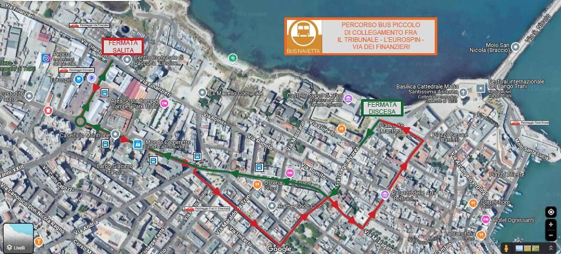 Navetta gratuita per il Tribunale di Trani durante i lavori in piazza Re Manfredi