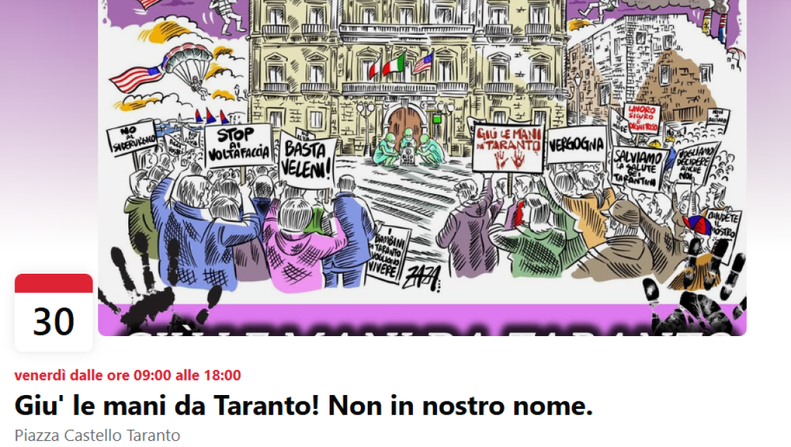 Ex Ilva, nuova mobilitazione in citt&agrave;: sit-in e assemblea pubblica il 30 gennaio