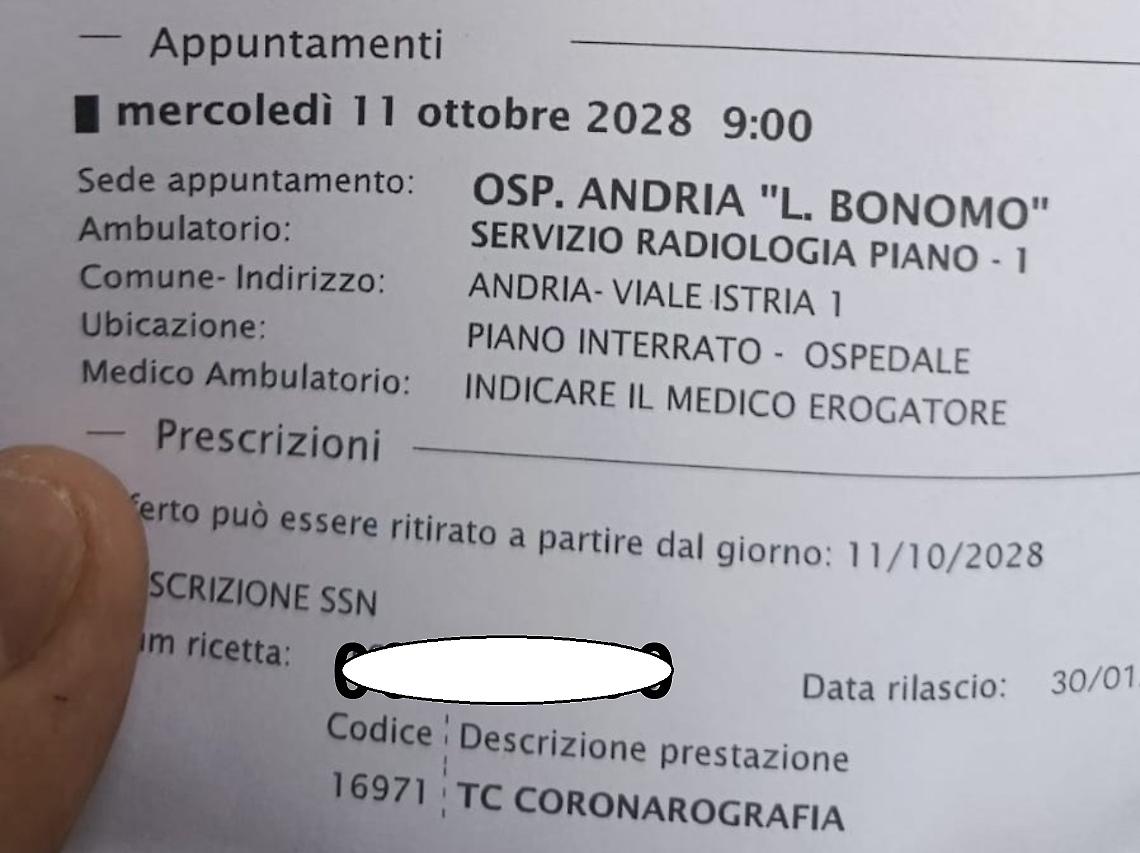 La prenotazione ad ottobre 2028