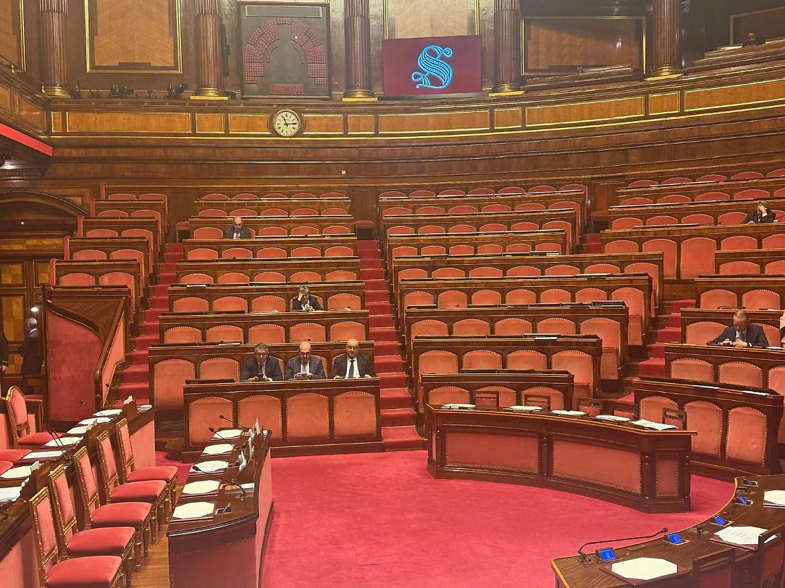 L'aula del Senato mentre il Ministro Urso riferiva sull'ex Ilva