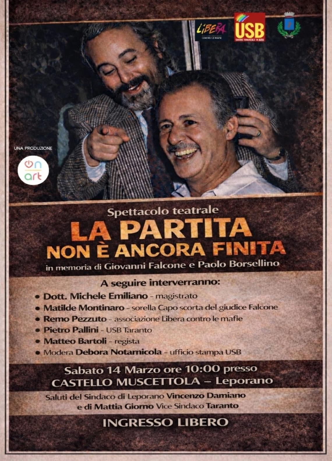 Legalit&agrave; e memoria, al Castello Muscettola un evento dedicato a Falcone e Borsellino