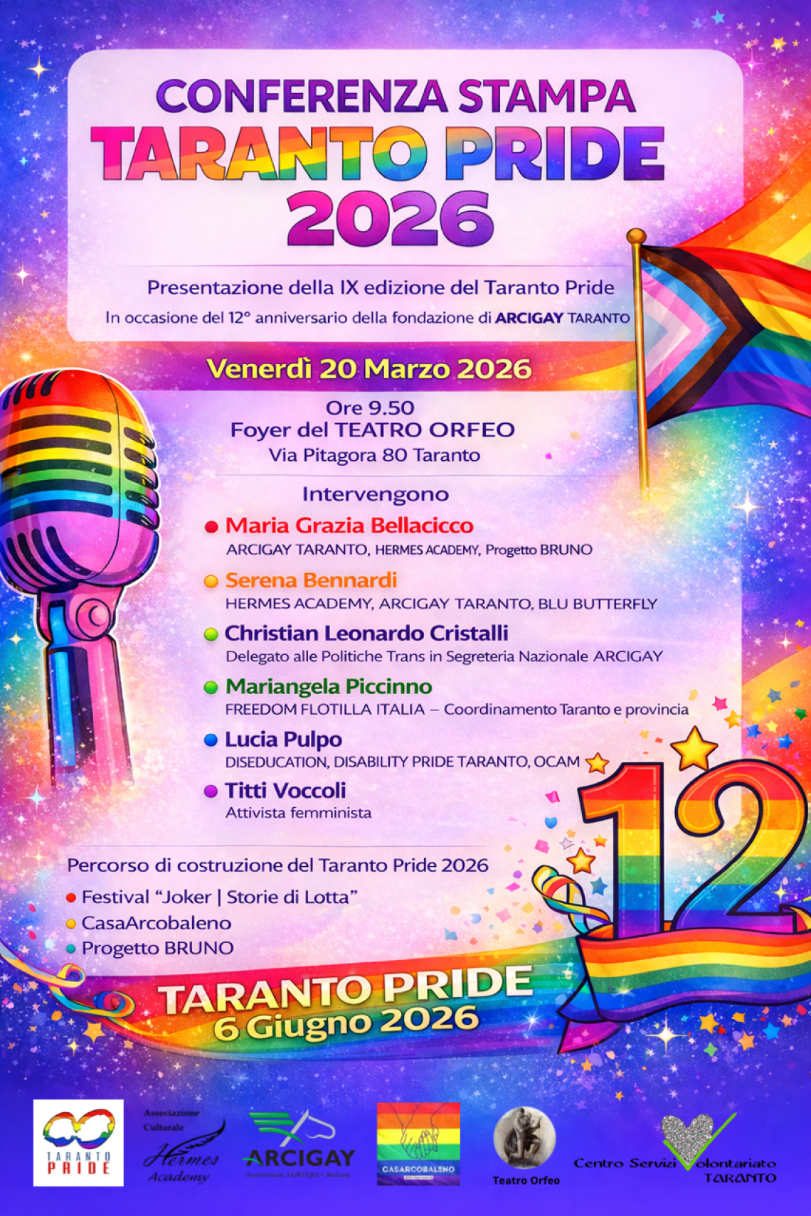 Taranto Pride 2026, parte il conto alla rovescia: presentazione al Teatro Orfeo