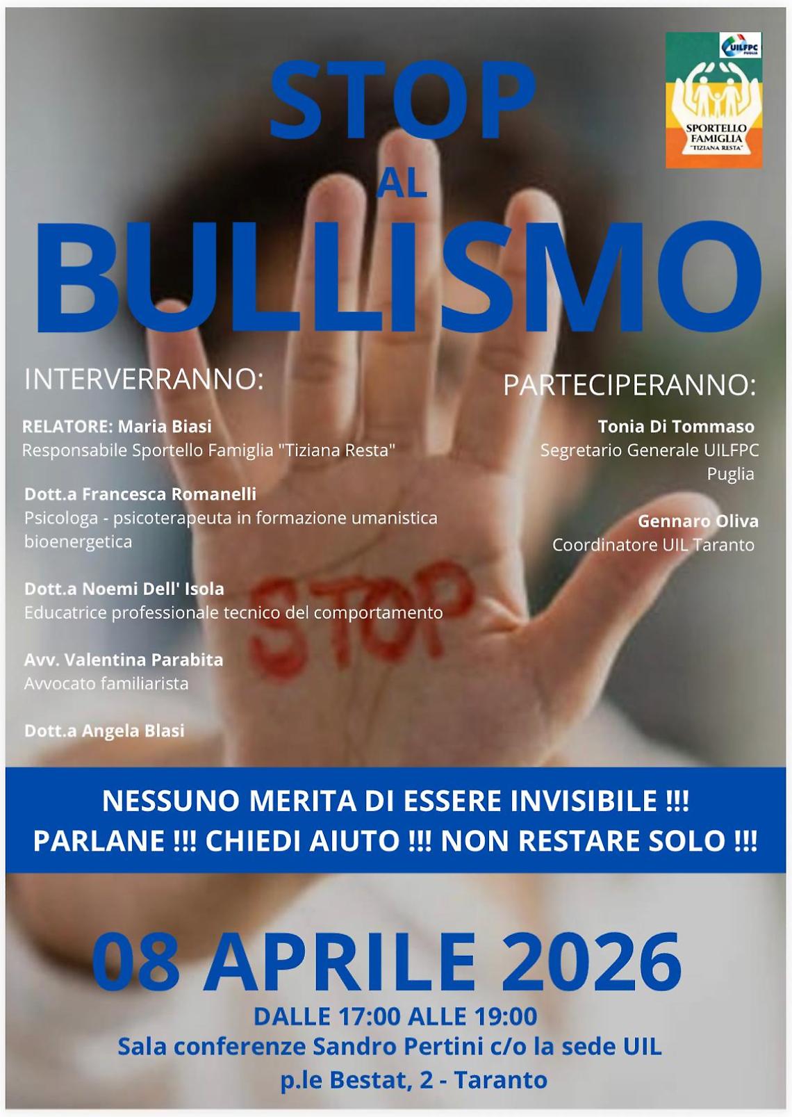 Bullismo, a Taranto un seminario per educare alla consapevolezza