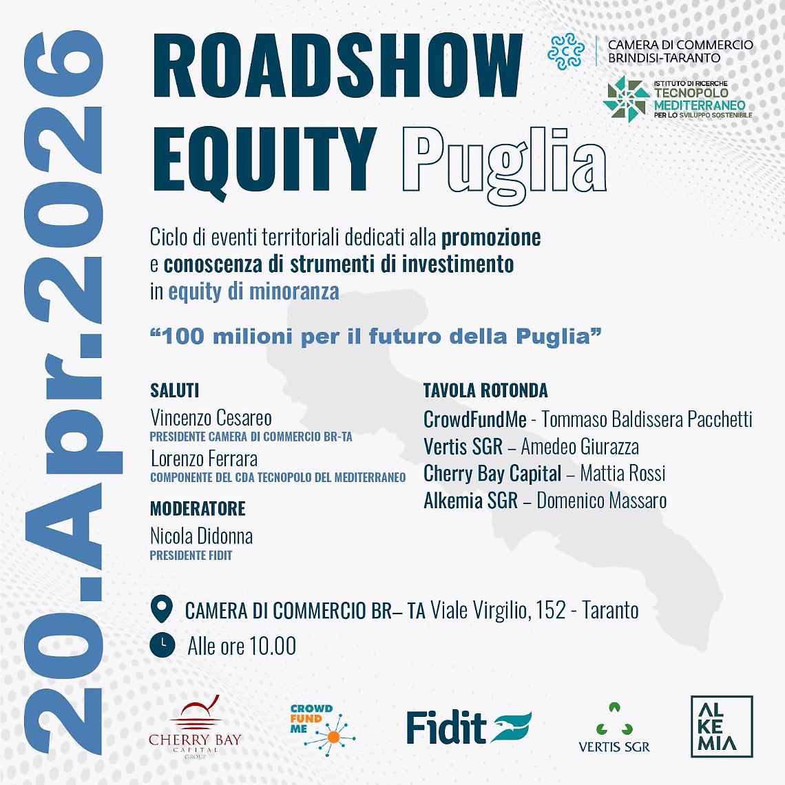 Equity Puglia, al via il roadshow a Taranto