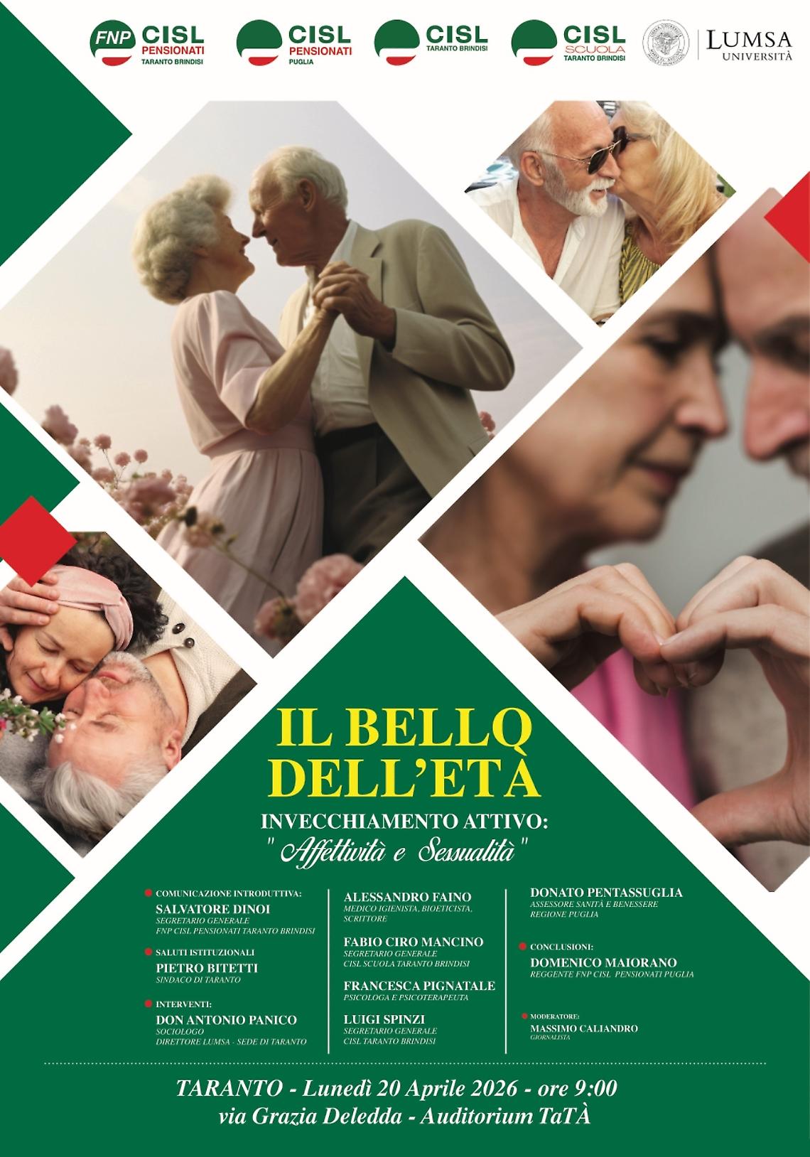 Affettivit&agrave; e sessualit&agrave; nella terza et&agrave;, a Taranto il seminario della Cisl pensionati