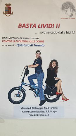 Stop alla violenza di genere, la ciclo-passeggiata promossa dalla Questura