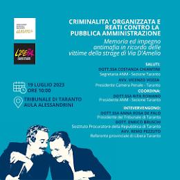 "Criminalità organizzata e reati contro la pubblica amministrazione", se ne discute a Taranto