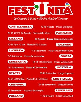 Feste de L'Unità, il programma in provincia di Taranto