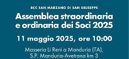 Bcc San Marzano, domenica l’assemblea dei soci per il bilancio 2024 e le modifiche statutarie