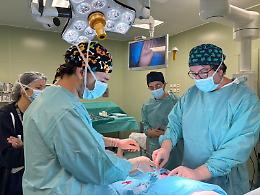 Primo taglio cesareo con protezione angiografica: intervento riuscito al Bonomo. Le foto