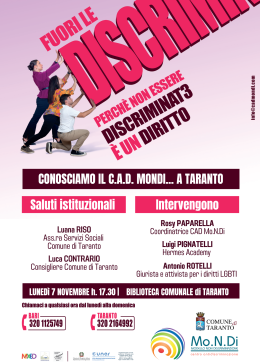 Il progetto Mo.N.Di. contro ogni discriminazione. Lunedì la presentazione ufficiale