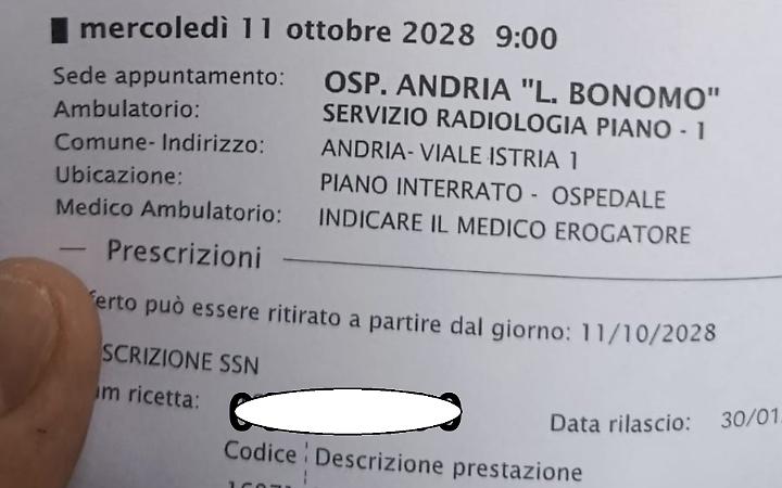 La prenotazione ad ottobre 2028