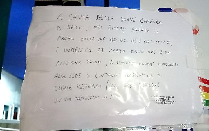 Guardia medica chiusa nel weekend, protesta a Villa Castelli