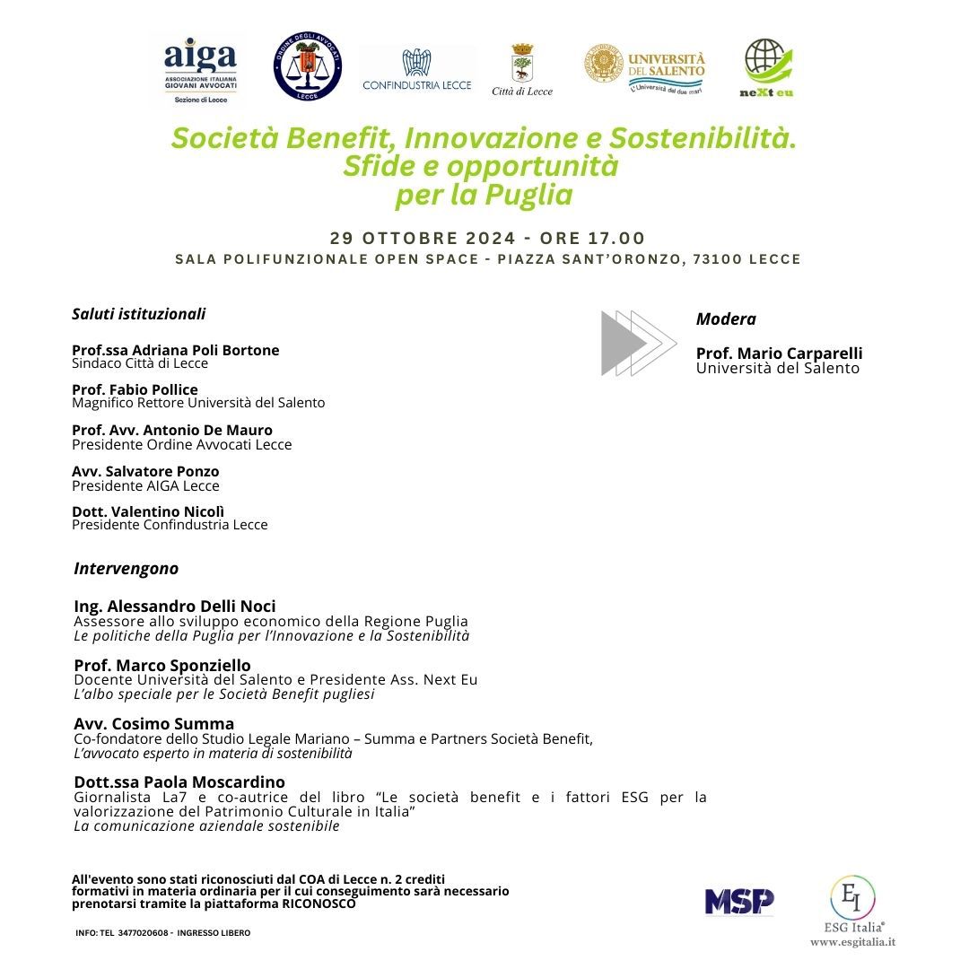Il convegno sulle società Benefit a Lecce